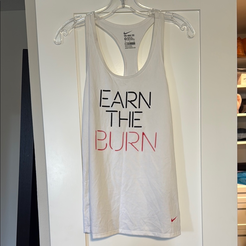 Nike White Tank Top with Black and Red Print